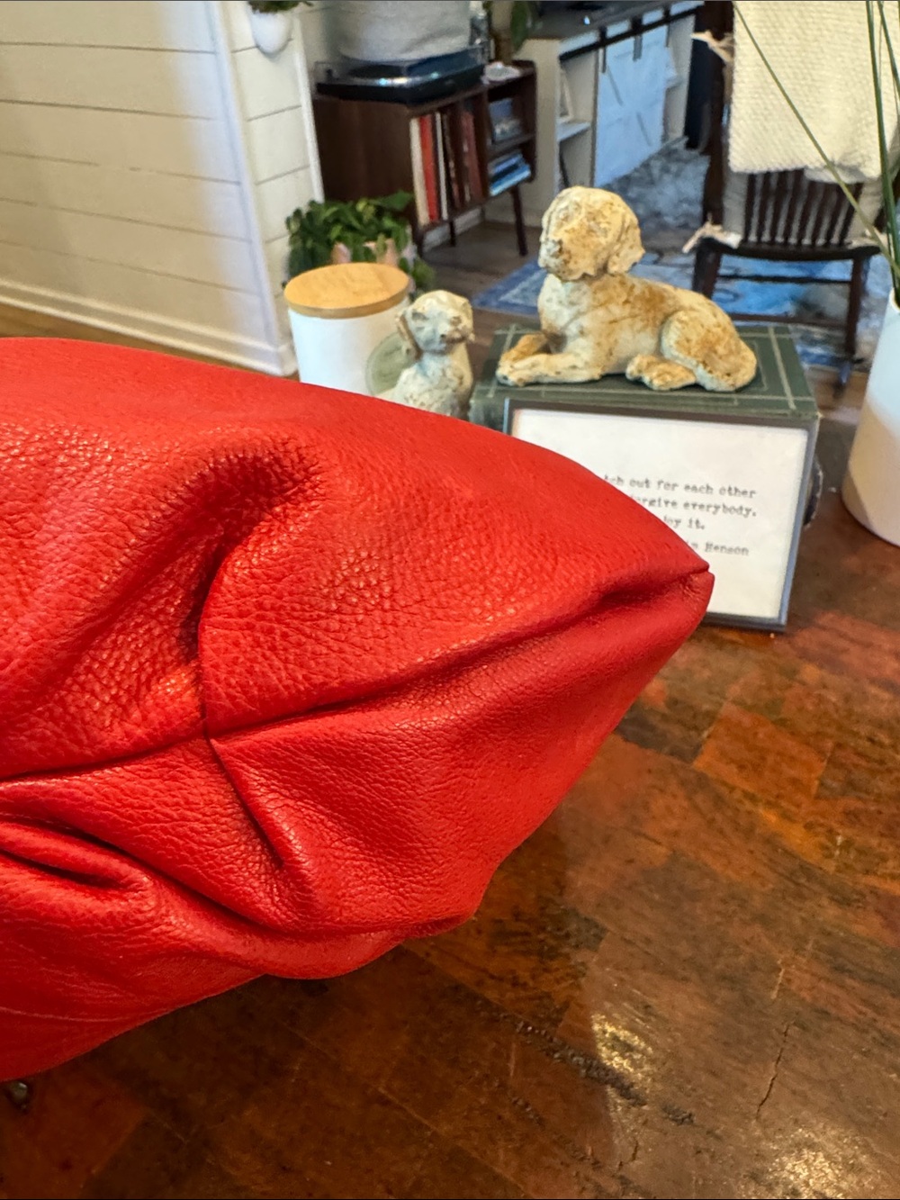 LUPO Barcelona Red Leather Hobo Tote - Signature Braided Strap Handbag - Picture 8 of 11